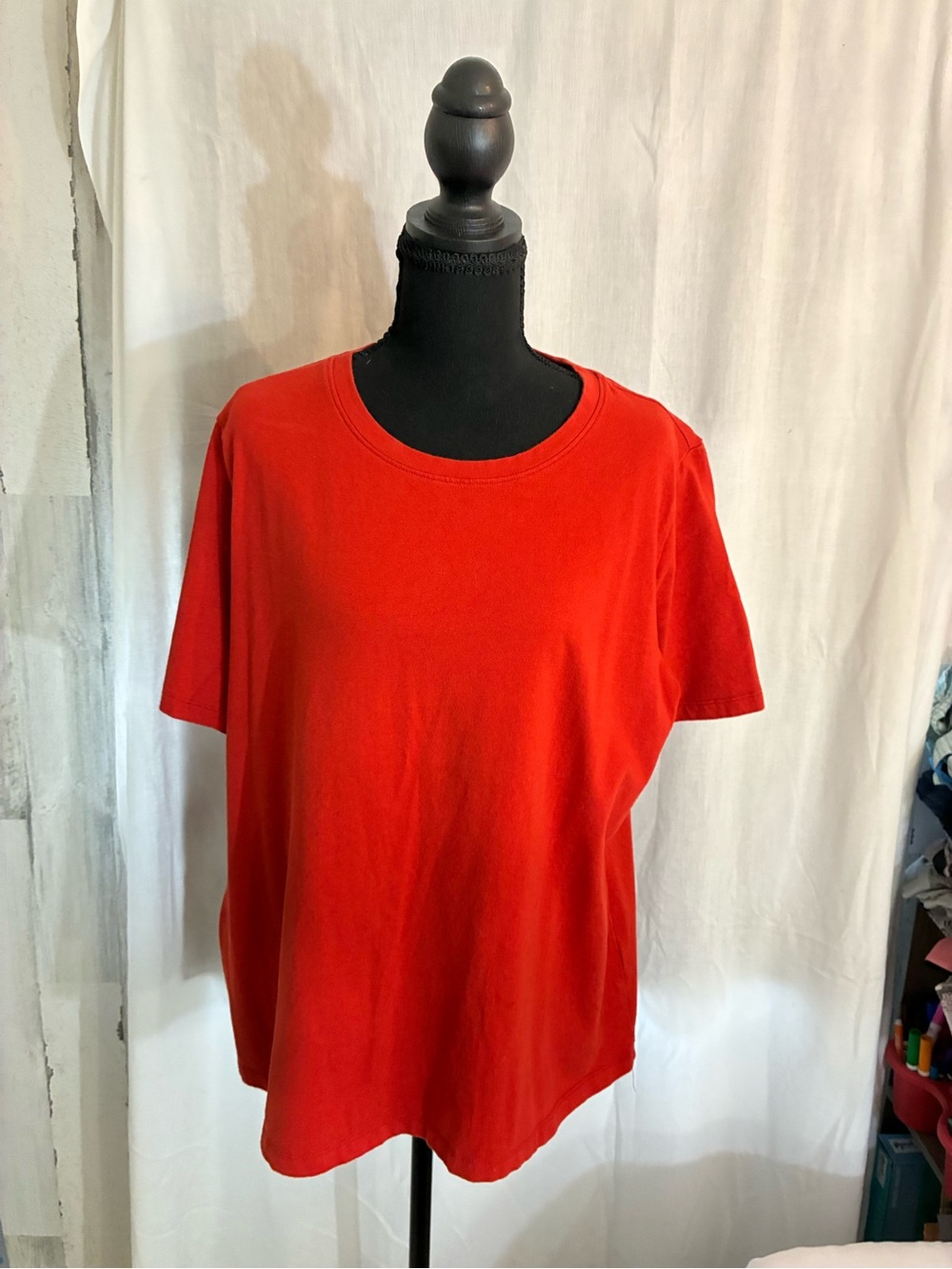 Denim&Co Red Short Sleeve Crewneck Tee